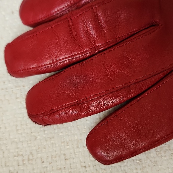 Genuine red leather women's gloves - Picture 5 of 9
